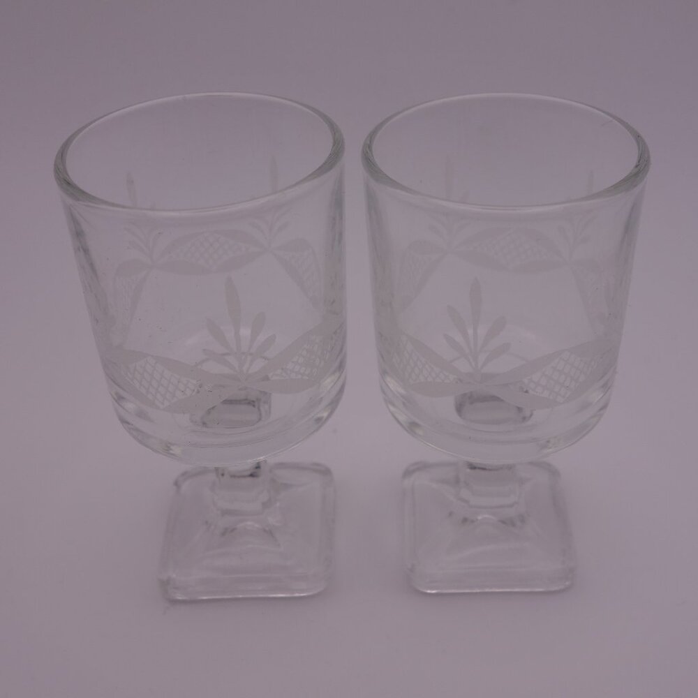 Set of Two(2) Small Italy Glasses with Square Base Stems